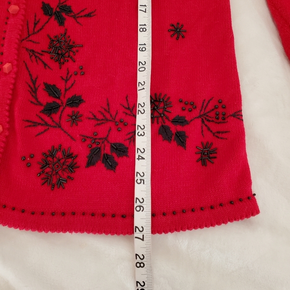 Stitches In Time QVC Beaded Red Cardigan Sweater Size M - Picture 7 of 7